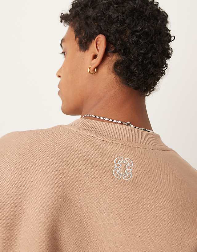 ASOS DESIGN Premium Heavyweight Crew With Embroidery In Neutral - BEIGE
