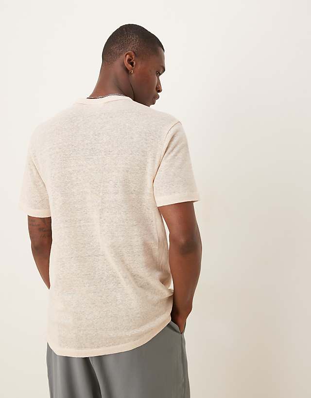 ASOS DESIGN Premium Linen Crew Neck T-shirt In Stone