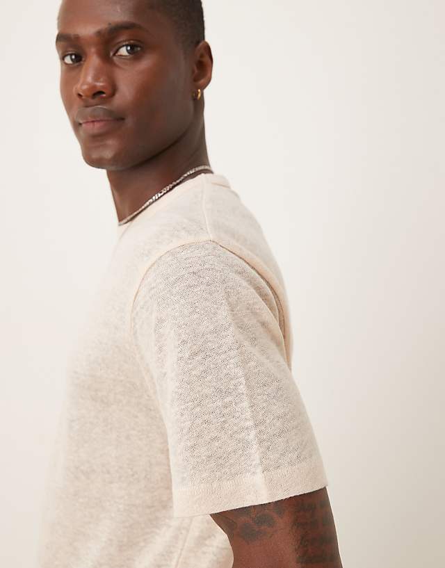 ASOS DESIGN Premium Linen Crew Neck T-shirt In Stone