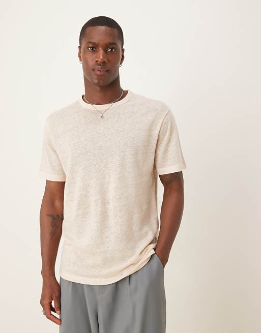 ASOS DESIGN Premium linen crew neck t-shirt in stone