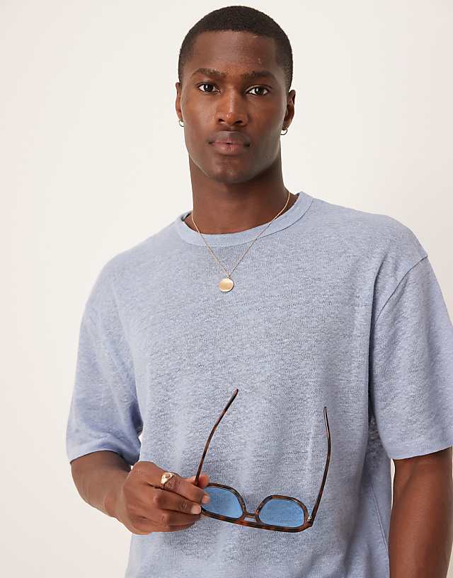 ASOS DESIGN Premium Linen Relaxed Boxy T-shirt In Blue