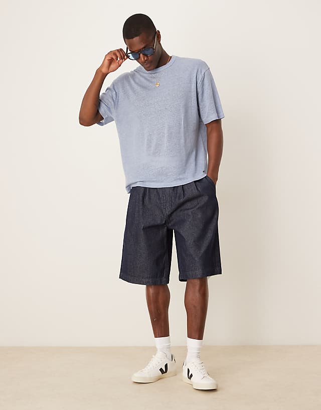 ASOS DESIGN Premium Linen Relaxed Boxy T-shirt In Blue