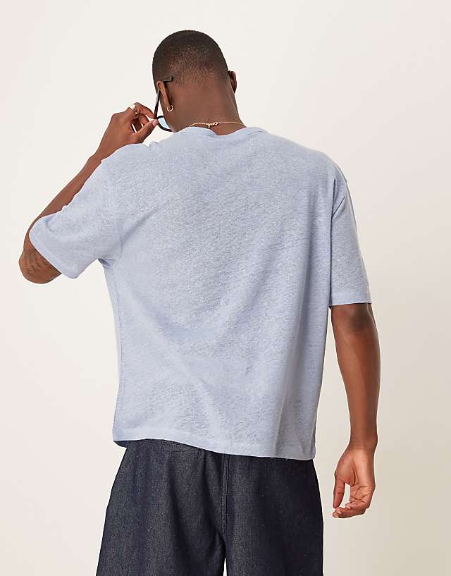 ASOS DESIGN Premium Linen Relaxed Boxy T-shirt In Blue
