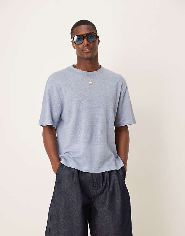 ASOS DESIGN Premium linen relaxed boxy t-shirt in blue