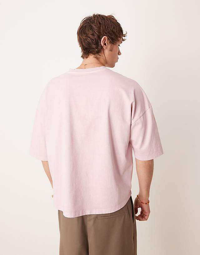 ASOS DESIGN Premium Oversized Heavyweight T-shirt With Print In Washed Pink