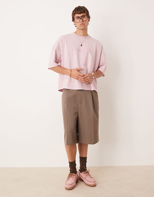 ASOS DESIGN Premium Oversized Heavyweight T-shirt With Print In Washed Pink