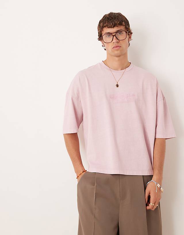 ASOS DESIGN premium oversized heavyweight t-shirt with print in washed pink