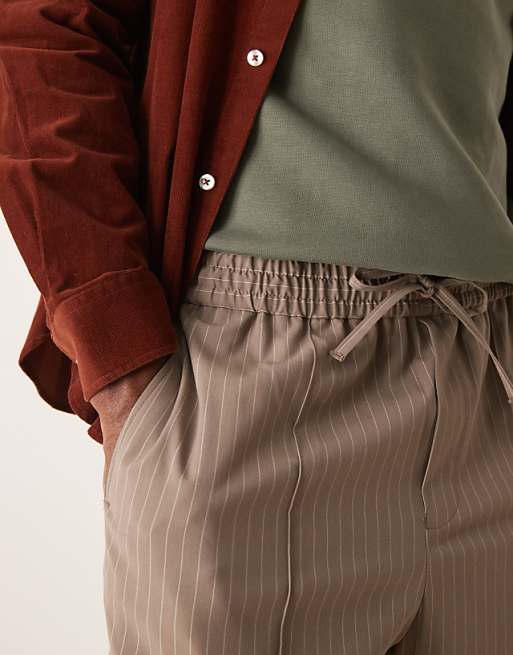 ASOS DESIGN Pull On Smart Wide Leg Trousers In Brown Pinstripe