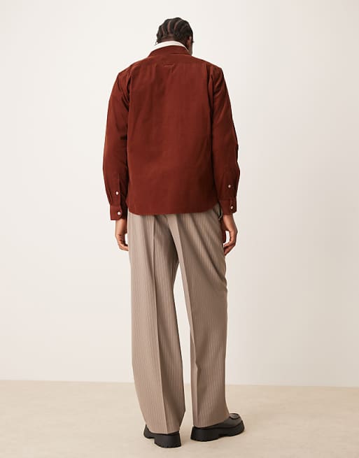 ASOS DESIGN Pull On Smart Wide Leg Trousers In Brown Pinstripe