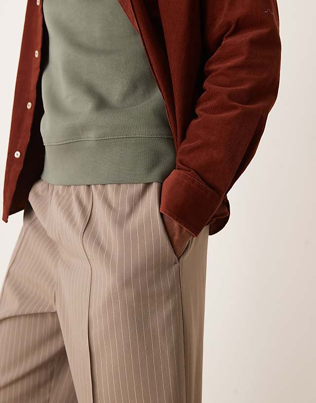 ASOS DESIGN Pull On Smart Wide Leg Trousers In Brown Pinstripe