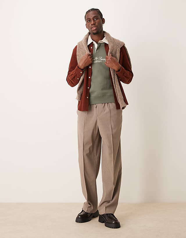 ASOS DESIGN pull on smart wide leg trousers in brown pinstripe