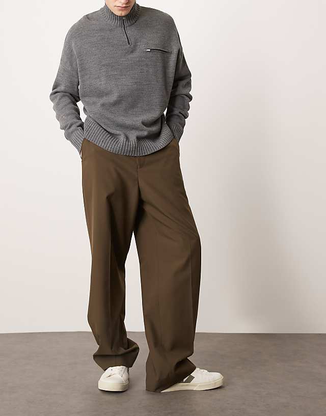 ASOS DESIGN Pull On Smart Wide Leg Trousers In Dark Brown