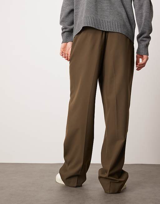 ASOS DESIGN Pull On Smart Wide Leg Trousers In Dark Brown