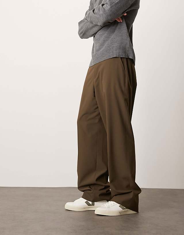 ASOS DESIGN Pull On Smart Wide Leg Trousers In Dark Brown