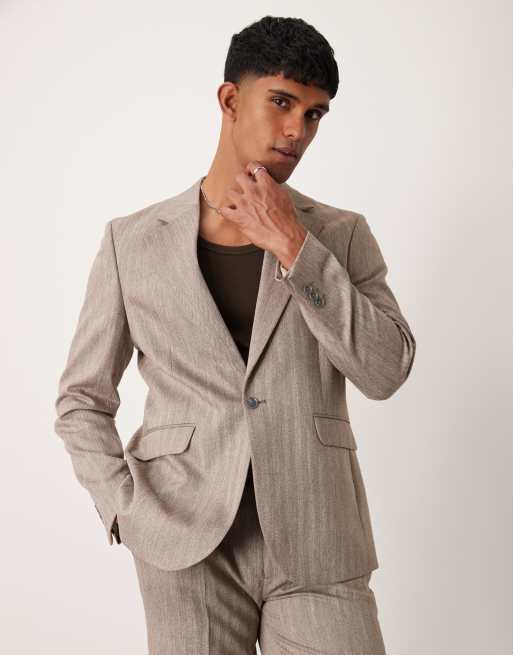 ASOS DESIGN Regular Suit In Light Brown Herringbone