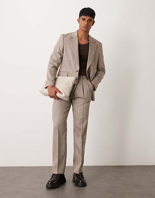 ASOS DESIGN regular suit in light brown herringbone