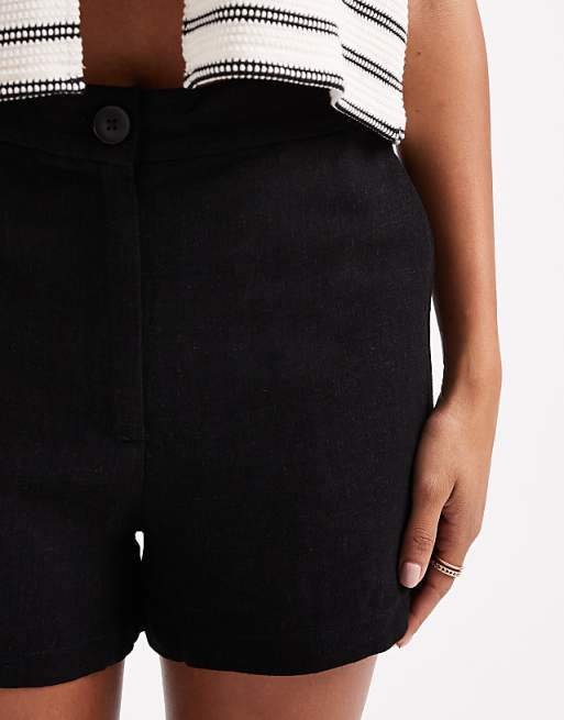ASOS DESIGN Relaxed Dad Shorts With Linen In Black