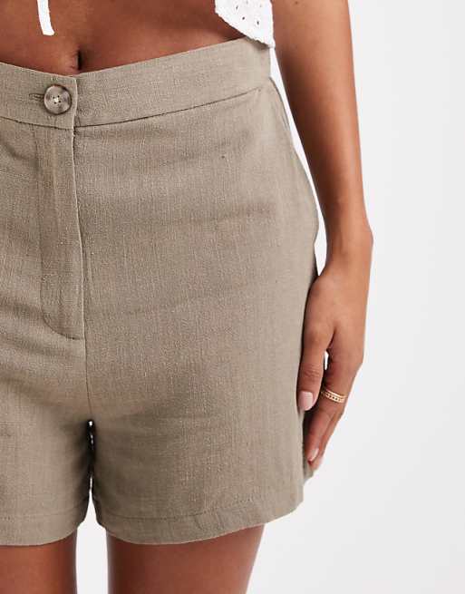 ASOS DESIGN Relaxed Dad Shorts With Linen In KhakI