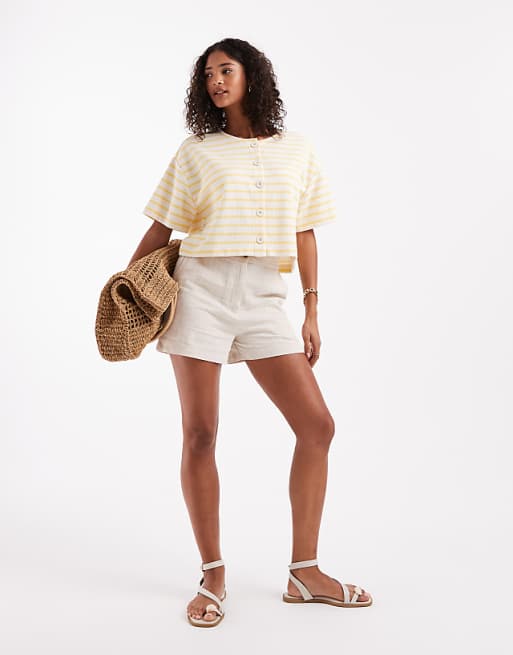 ASOS DESIGN Relaxed Dad Shorts With Linen In Natural