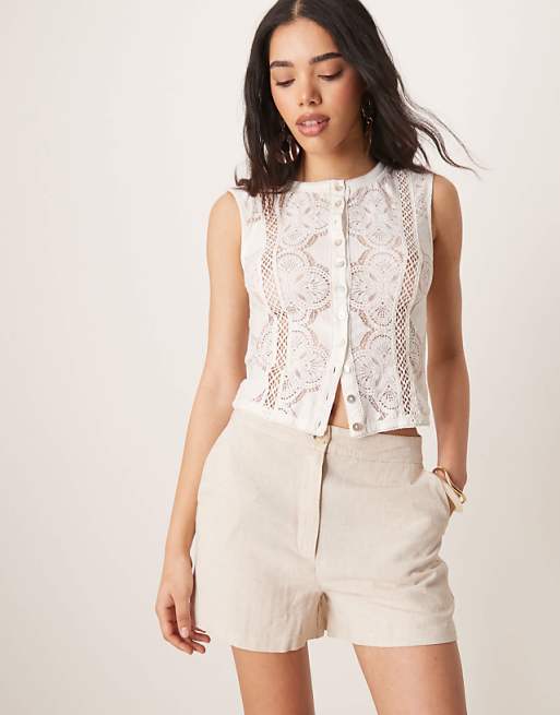 ASOS DESIGN relaxed dad shorts with linen in stone