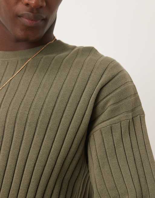 ASOS DESIGN Relaxed Knitted Rib T-shirt In Khaki