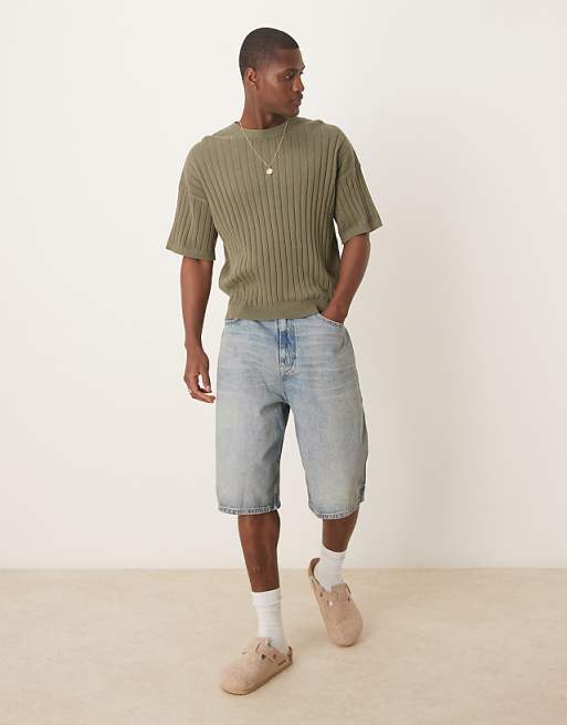 ASOS DESIGN Relaxed Knitted Rib T-shirt In Khaki