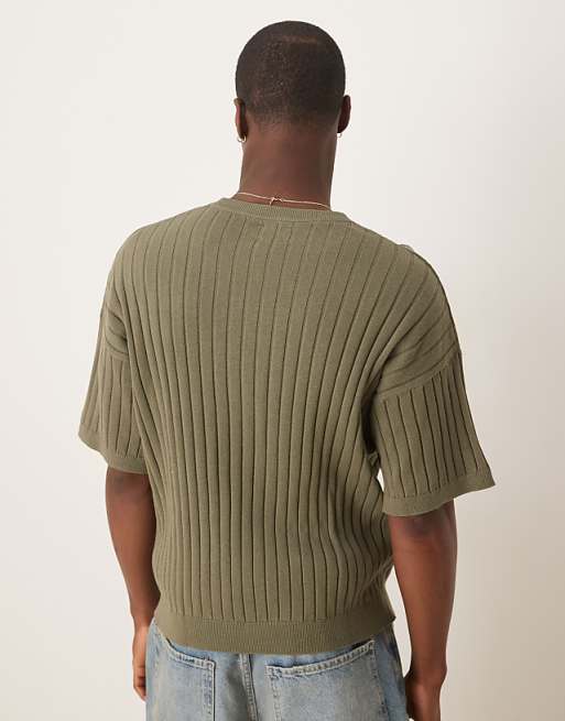 ASOS DESIGN Relaxed Knitted Rib T-shirt In Khaki