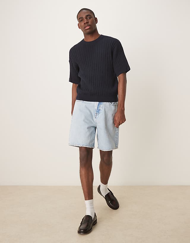 ASOS DESIGN Relaxed Knitted Rib T-shirt In Navy