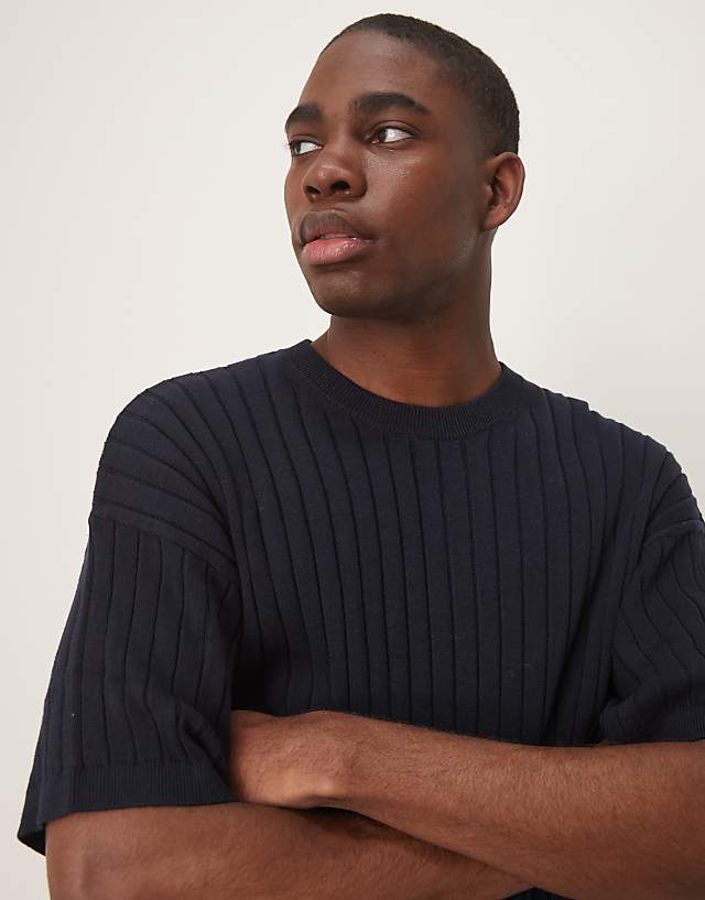 ASOS DESIGN relaxed knitted rib t-shirt in navy