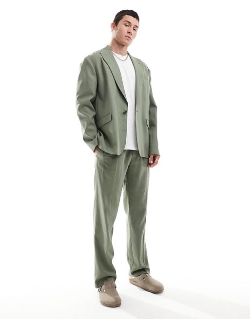 ASOS DESIGN relaxed linen blend slouchy suit in olive green