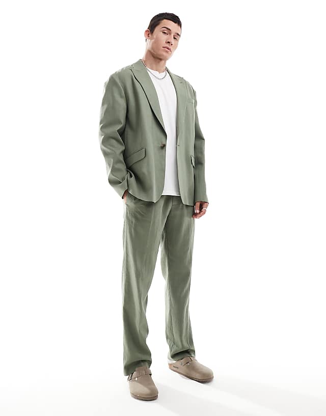 ASOS DESIGN relaxed linen blend slouchy suit in olive green