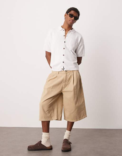 ASOS DESIGN Relaxed Midweight Knitted Cotton Button Through Polo In White