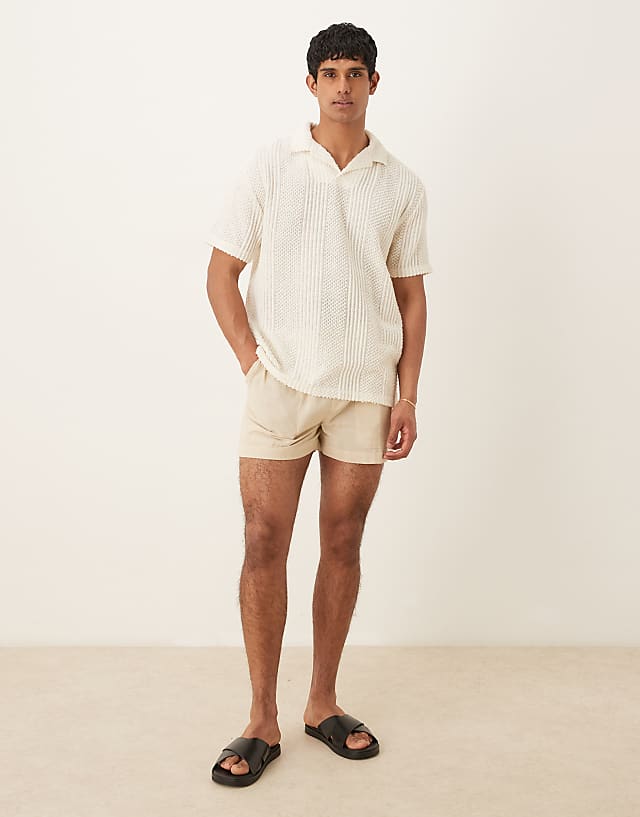 ASOS DESIGN Relaxed Polo With Revere Collar In Cream Texture