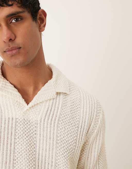 ASOS DESIGN Relaxed Polo With Revere Collar In Cream Texture