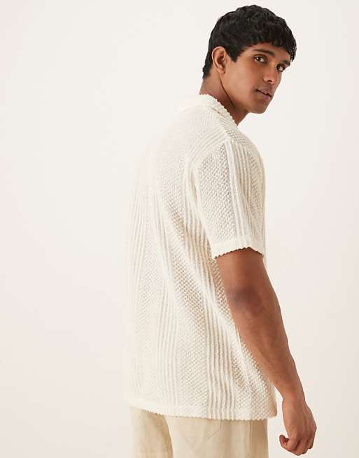 ASOS DESIGN Relaxed Polo With Revere Collar In Cream Texture