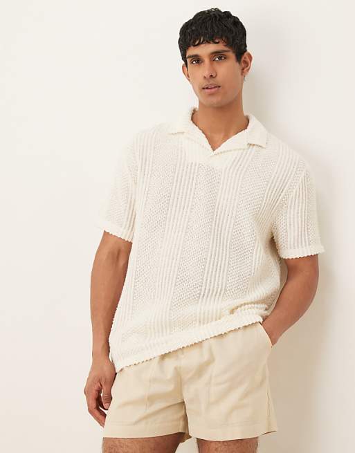 ASOS DESIGN Relaxed Polo With Revere Collar In Cream Texture