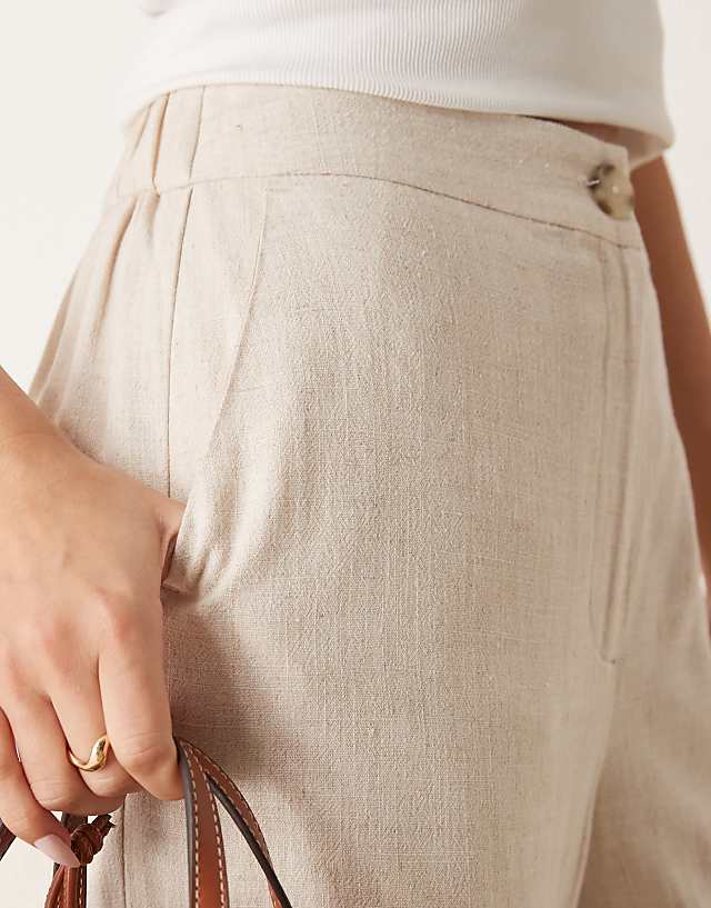 ASOS DESIGN Relaxed Straight Leg Trousers With Linen In Stone