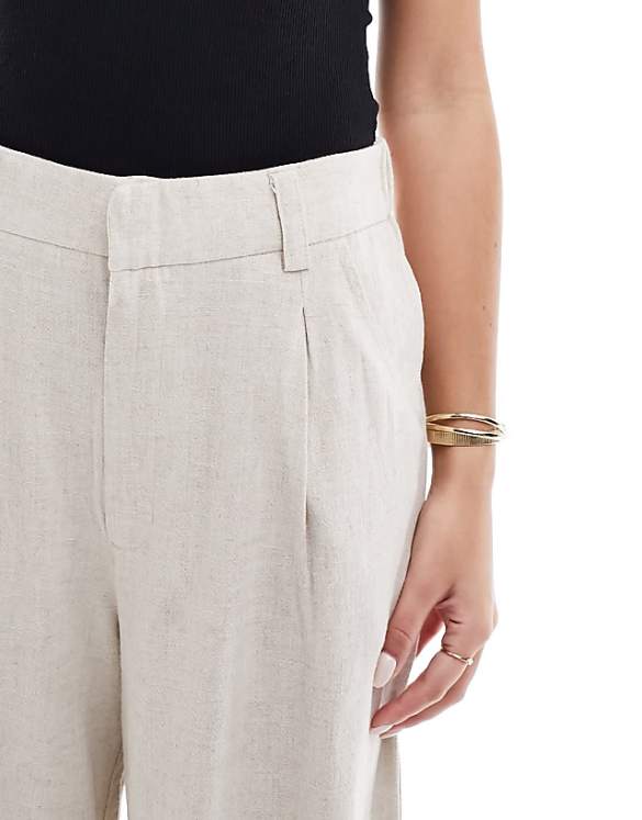 ASOS DESIGN Relaxed Straight Leg Trousers With Linen In Natural