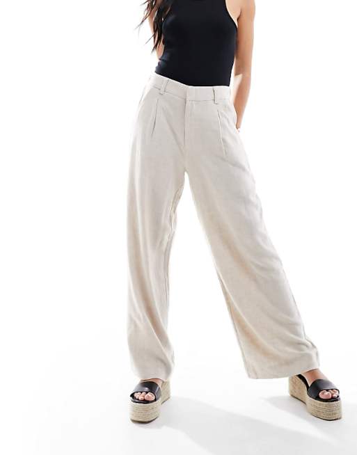 ASOS DESIGN Relaxed Straight Leg Trousers With Linen In Natural