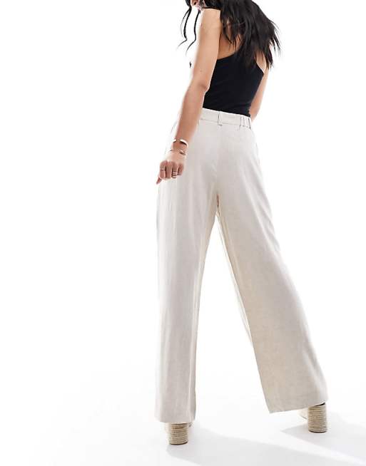 ASOS DESIGN Relaxed Straight Leg Trousers With Linen In Natural
