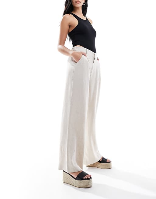 ASOS DESIGN relaxed straight leg trousers with linen in natural
