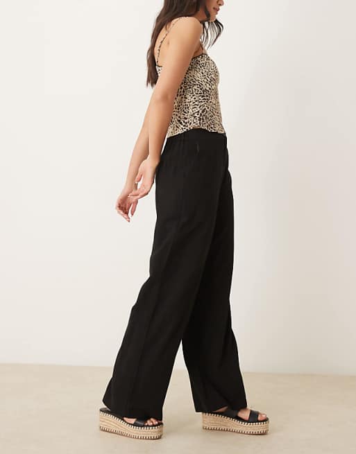 ASOS DESIGN Relaxed Straight Leg Trousers With Linen In Black