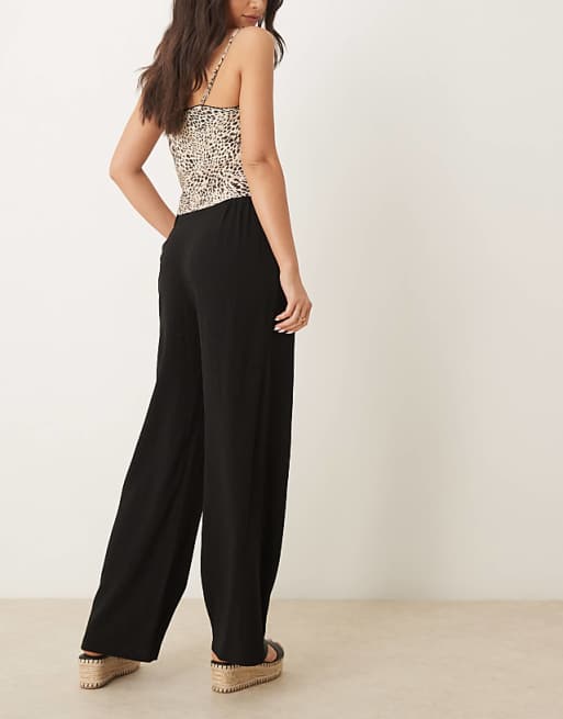 ASOS DESIGN Relaxed Straight Leg Trousers With Linen In Black