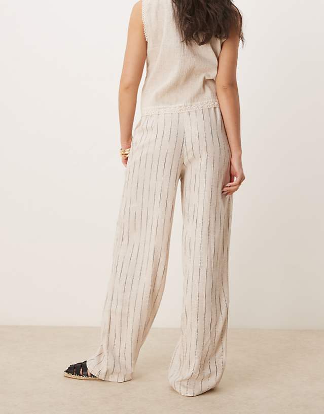 ASOS DESIGN Relaxed Straight Leg Trousers With Linen In Natural Squiggle Stripe