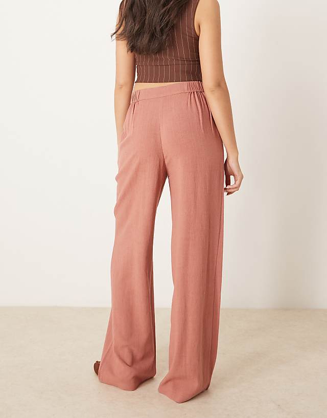 ASOS DESIGN Relaxed Straight Leg Trousers With Linen In Apricot