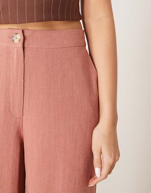 ASOS DESIGN Relaxed Straight Leg Trousers With Linen In Apricot