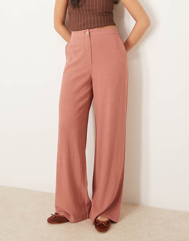 ASOS DESIGN Relaxed Straight Leg Trousers With Linen In Apricot