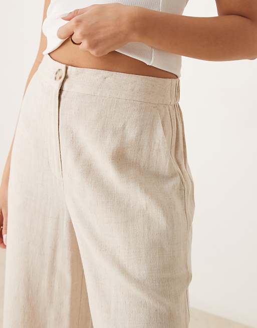 ASOS DESIGN Relaxed Straight Leg Trousers With Linen In Stone