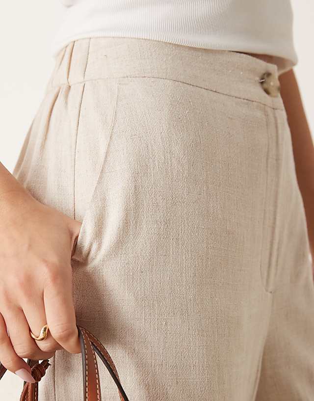 ASOS DESIGN Relaxed Straight Leg Trousers With Linen In Stone