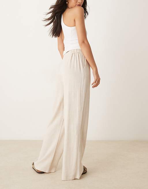 ASOS DESIGN Relaxed Straight Leg Trousers With Linen In Stone